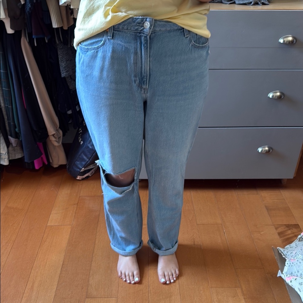 PAIGE Blue Boyfriend Distressed Jeans